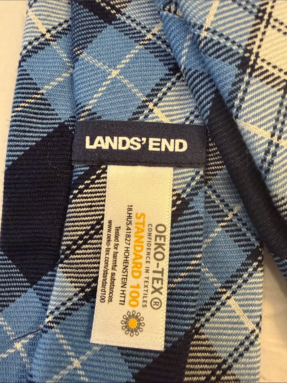 Lands' End Blue and White Plaid Men's Tie